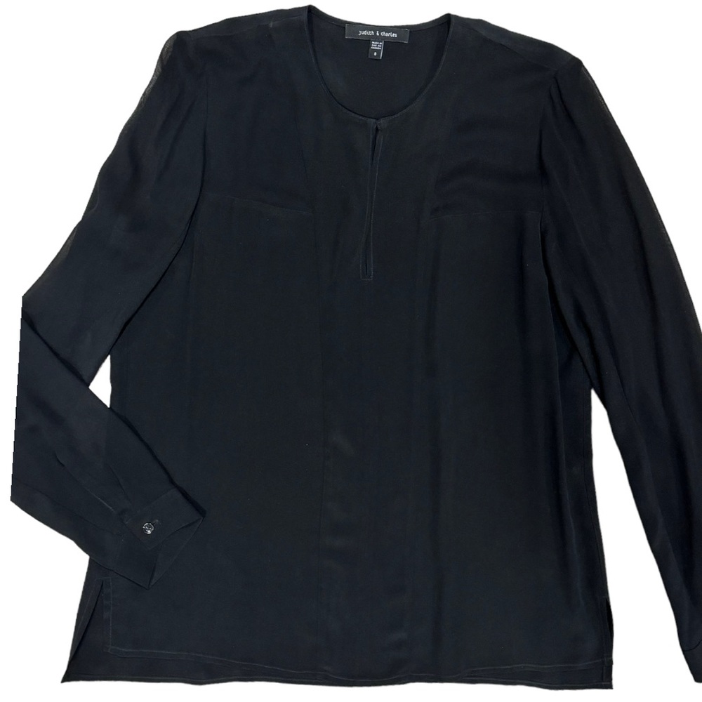 Judith & Charles Black Silk Pullover Blouse With Sheer Sleeves Size 8 - Picture 1 of 9